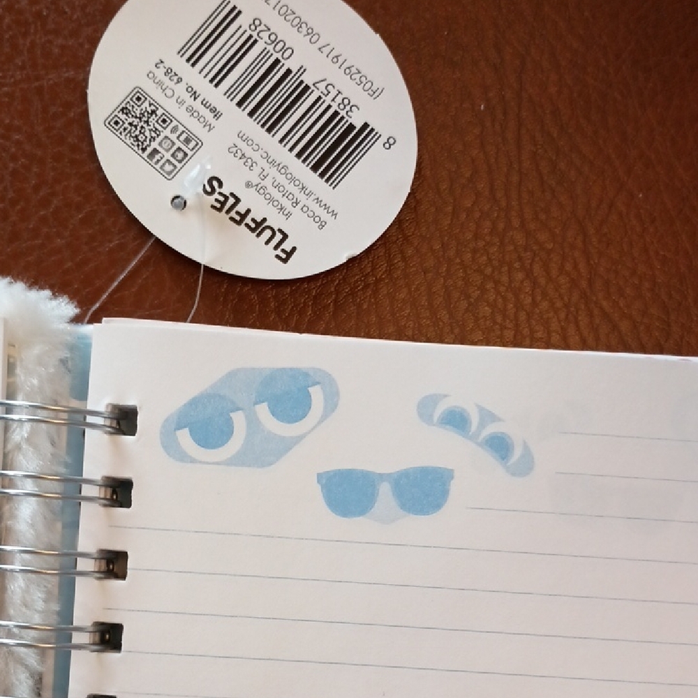 fluff White Plush Spiral Notebook with Emoji Face - Picture 8 of 9